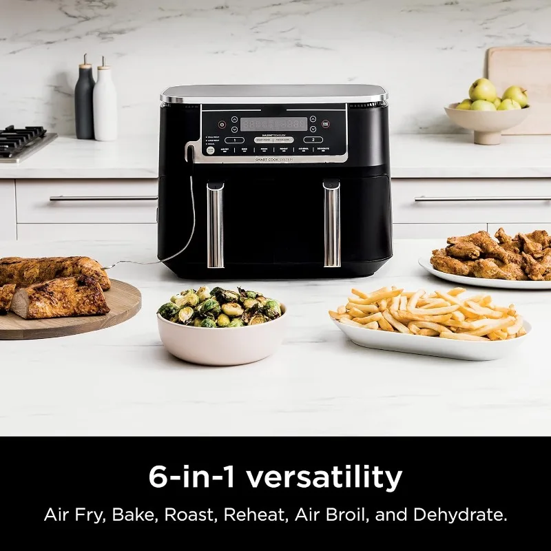 10 Quart 6-in-1 DualZone Smart XL Air Fryer with 2 Independent Baskets, Smart Finish to Roast, Dehydrate & More, DZ550