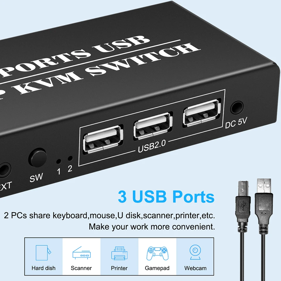 2x1 DP USB KVM Switcher KVM Dual-port DisplayPort KVM Switch 2 Port 8K 30Hz 4K60hz  2 in 1 out mouse&keyboad supported