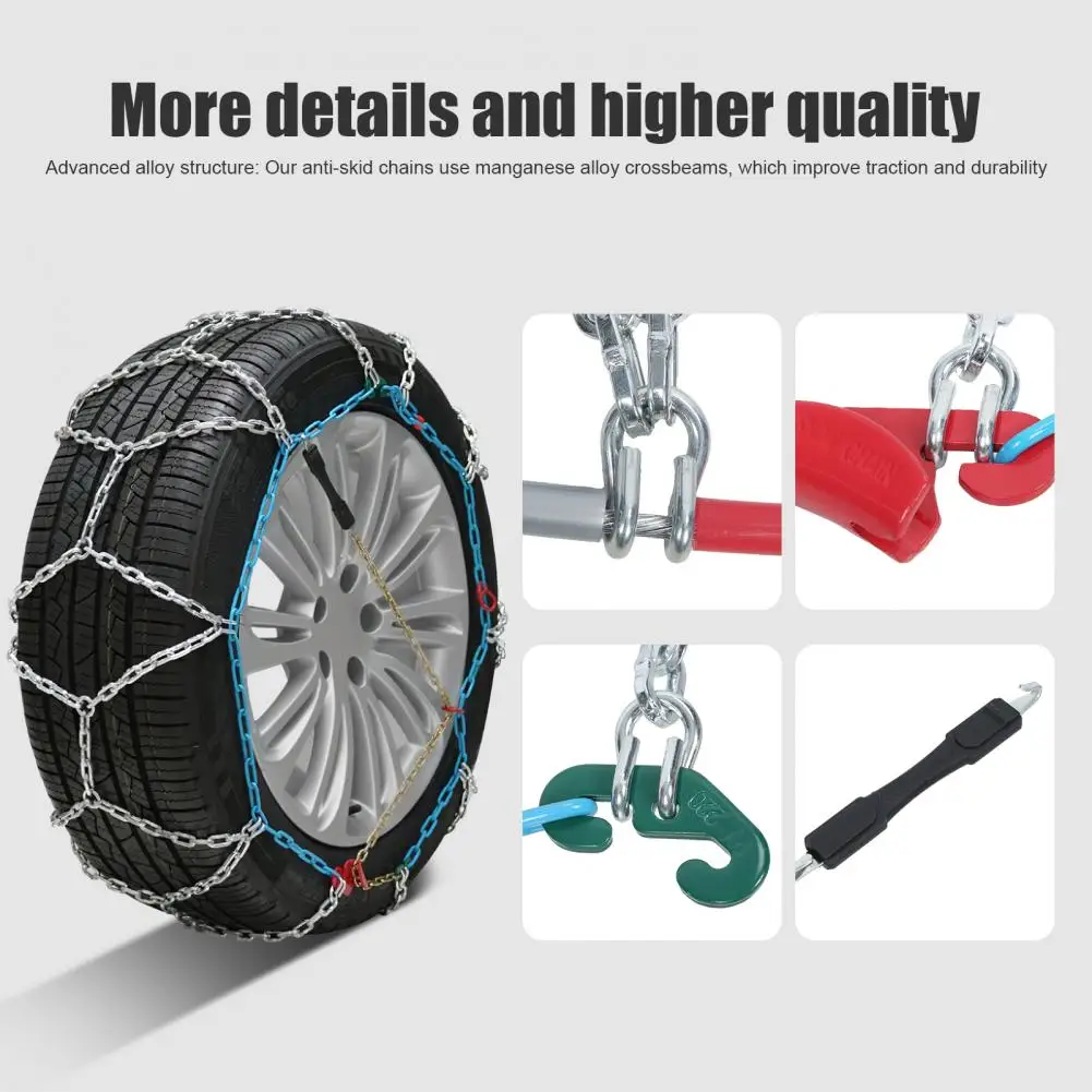 

2pcs Metal Car Snow Tire Chains Mud Tyre Wheels Thick Anti-Skid Belt For Car/SUV/Truck Easy to Mount Emergency Traction Car