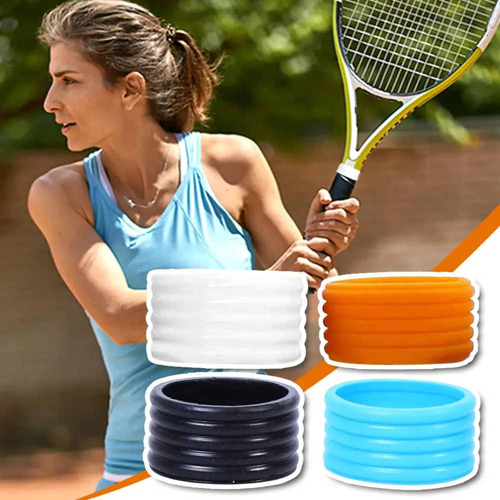 4Pcs/lot Silicone Tennis Racket Grip Handle Closure Stretchable Rubber Tennis Band Sweat-absorbing Fixed Accessories H Z0U0