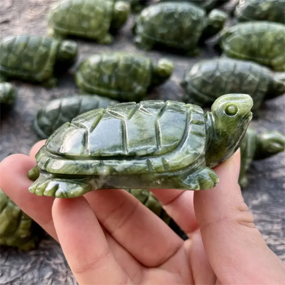 1Pc Sea Turtle Statue Green Nephrite Jade Ornaments Natural Reiki Stones Crystal Carving Craft For Home Table Decor Gifts