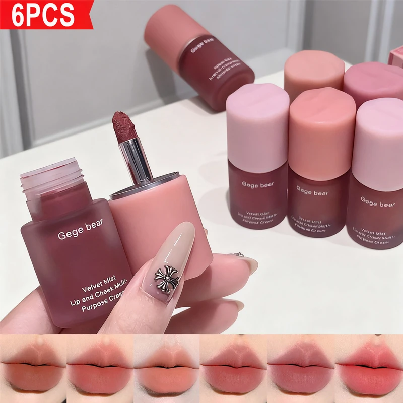

6 шт. губная помада Gege bear Matte Velvet Blush — формула для губ и щек двойного назначения со стойким цветным макешем