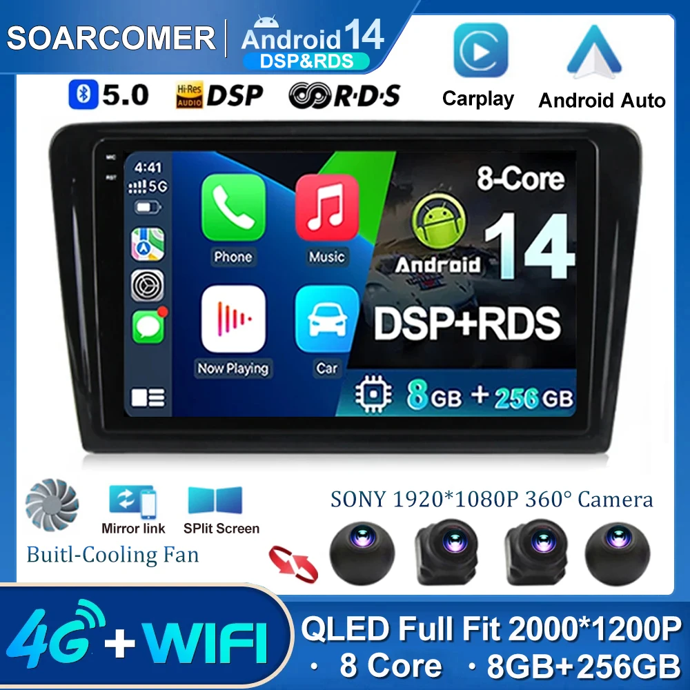 9'' Android 14 Car Radio For Volkswagen Santana/Skoda Rapid Spaceback 2013+ Car Multimedia Player GPS WIFI Auto Radio 2din DVD