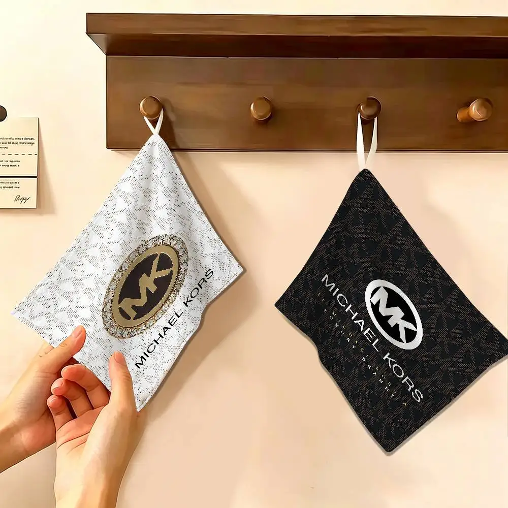Fashion Brand M-Michael K-Kors Polyester Cotton Hand Wiping Towel with Hanging Loop, Lightweight for Home and Commercial Use