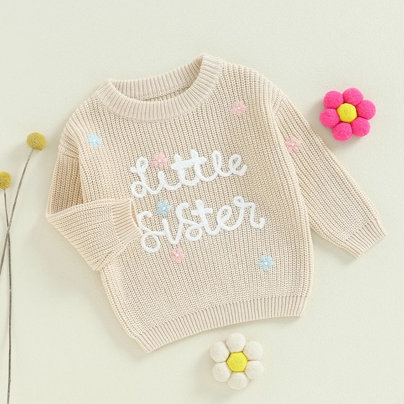 Toddler Infant Baby Girl Knit Sweater Big Sister Little Sister Matching Outfits Long Sleeve Pullover Sweatshirt