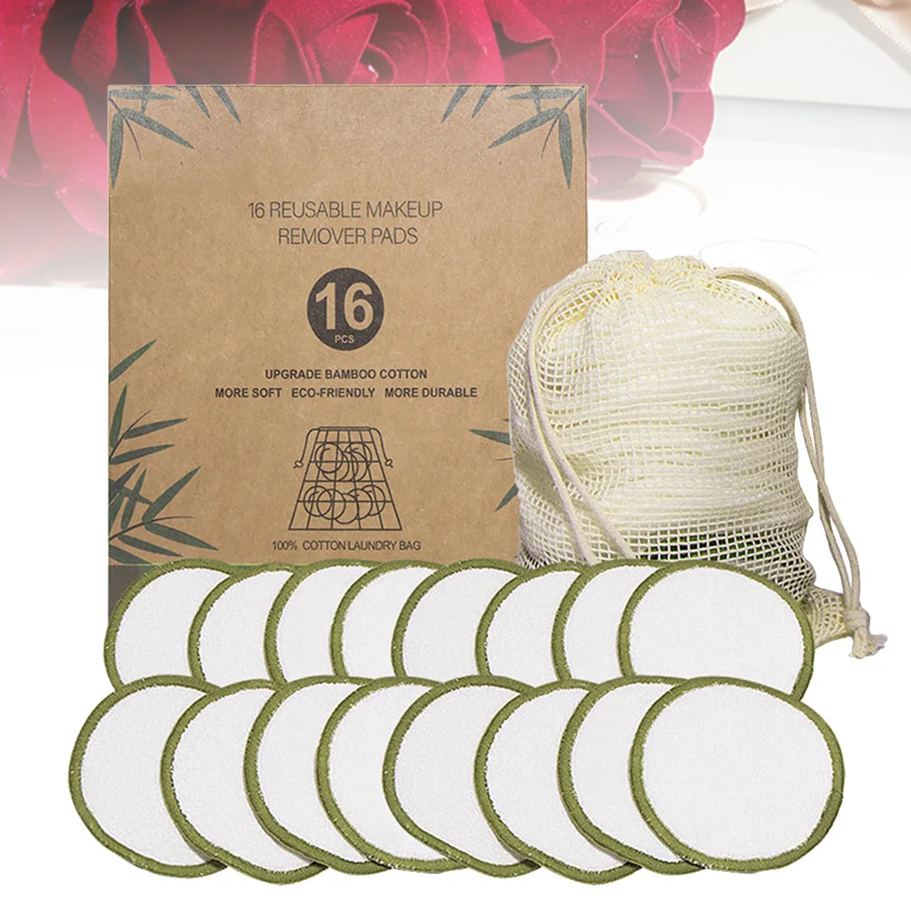 

16 Pcs Bamboo Fiber Makeup Remover Pads Super Soft Reusable Face Wash Cosmetics Mat Gently Cleanse Skin Travel Gym