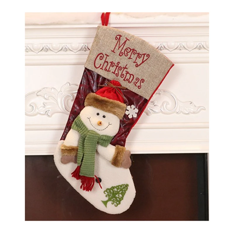 2 PCS Christmas Stocking As Shown Linen + Knitted Wool For Tree Decoration, Personalised Sock Gift Bag For Teenagers, Candy Bag