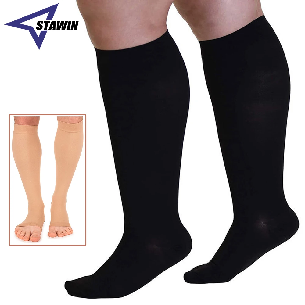 Plus Size Calf Compression Sleeve 20-30mmHG Leg Support Graduated Open Toe Pressure Socks Shin Splints, Prevents Swelling, Edema