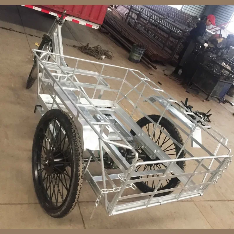 1.2m x 73cm Human Powered Tricycle with 130 Brake Galvanized Steel Cargo Trike for Seafood Market Transport Utility Vehicle