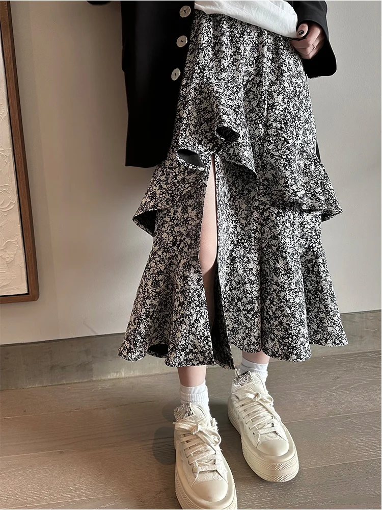 

Женская кружевная лоскутная юбка Y2k Mori Girl Harajuku, юбки трапециевидной формы средней длины, винтажная асимметричная юбка, одежда 2000-х годов, лето 2025 г.