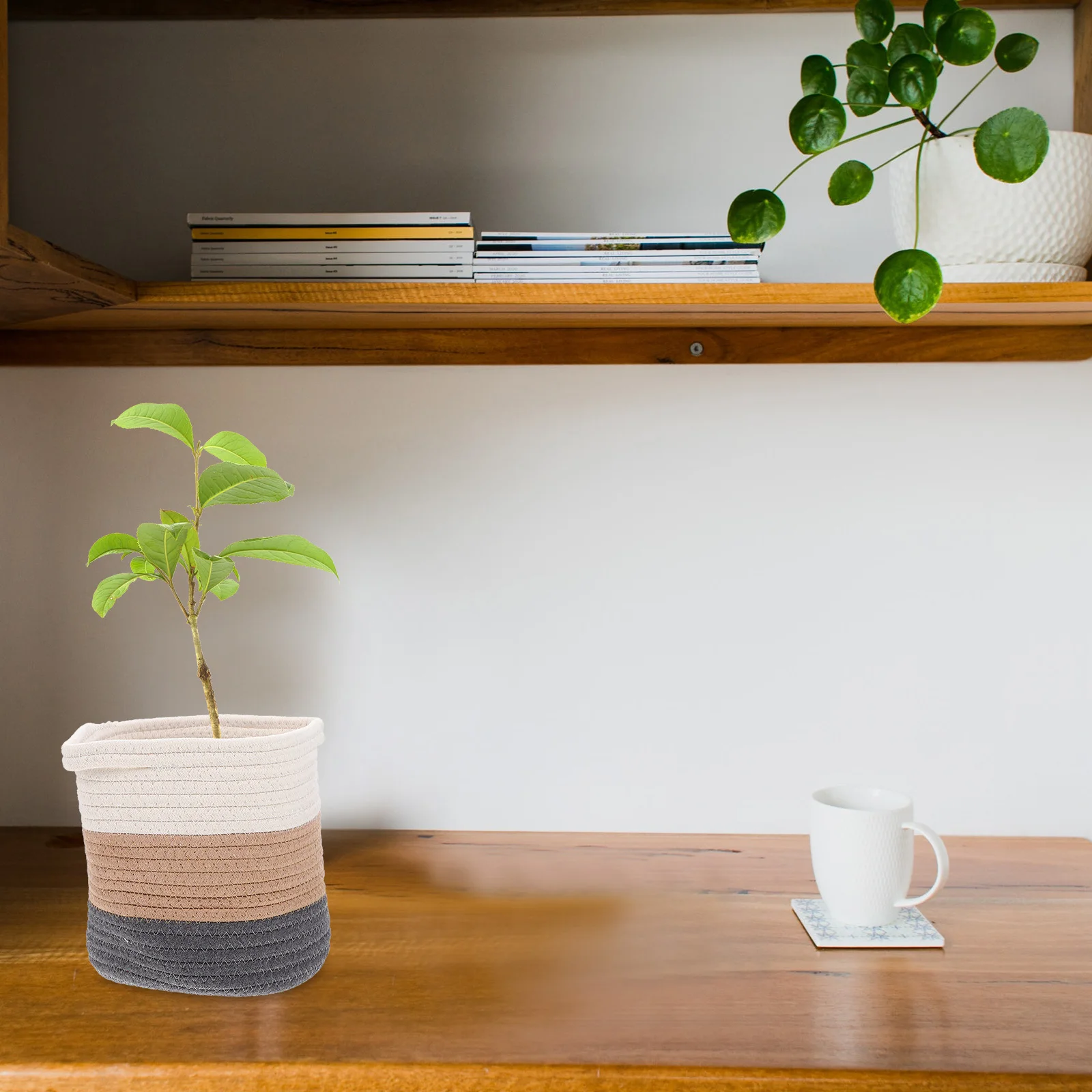 

1pc Woven Storage Cotton Rope Clothes Basket For Home Decorative Multipurpose Organizer Laundry Room Weave Basket