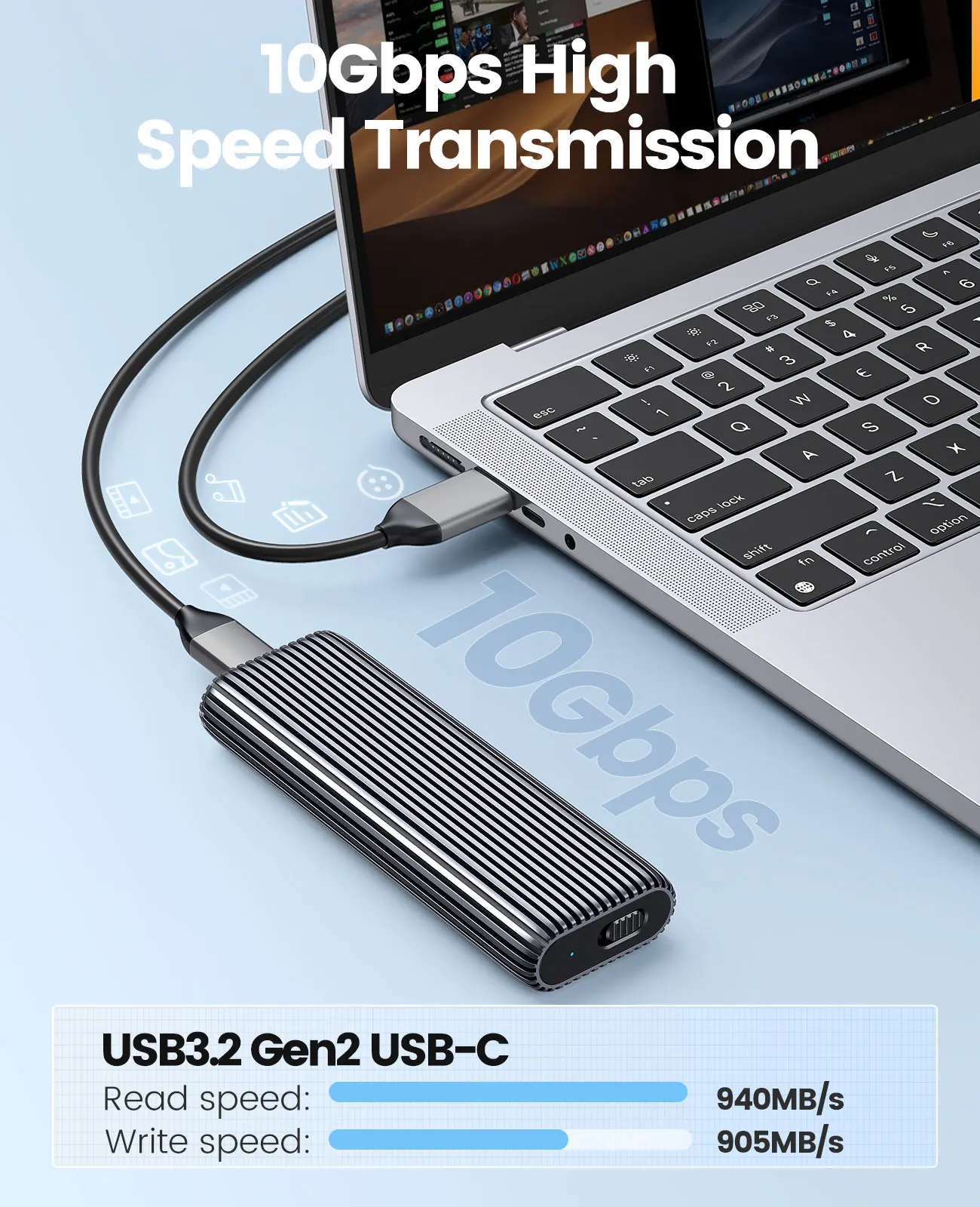 ORICO Tool Free Aluminum SSD NVME M2 Enclosure 10Gbps PCIe Type C Dual Protocol SSD Case Solid State Drive Case Support UASP
