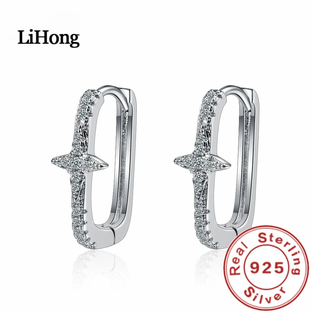 New star oval earrings 925 sterling silver earrings micro-paved zircon 18K electroplated earrings for women's charm jewelry