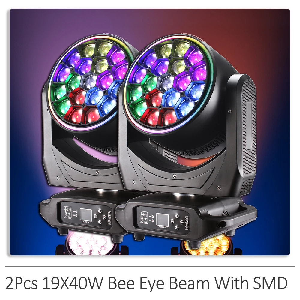 2Pcs/lot 19X40W Bee Eye Beam Rotating Moving Head Light With Aperture Wall Wash Zoom Spot DMX512 DJ DIsco Party Stage Effects