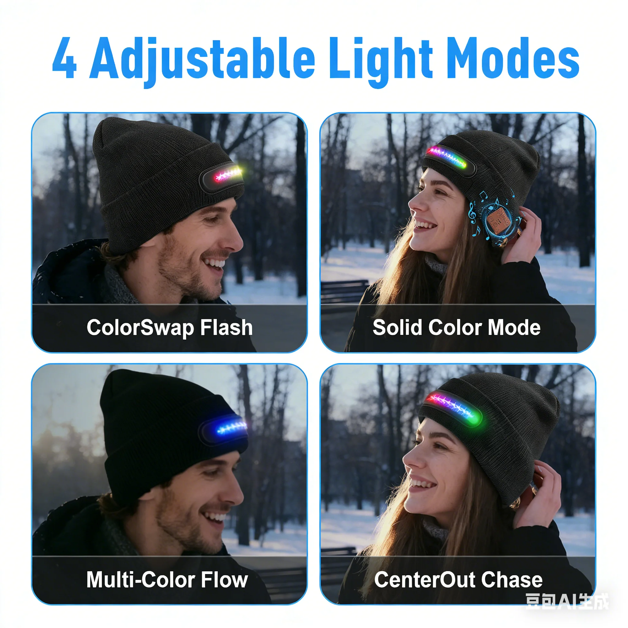 

Спортивная светодиодная музыкальная шапка Bluetooth на открытом воздухе с динамиком — мягкая вязаная шапка с функцией беспроводных наушников