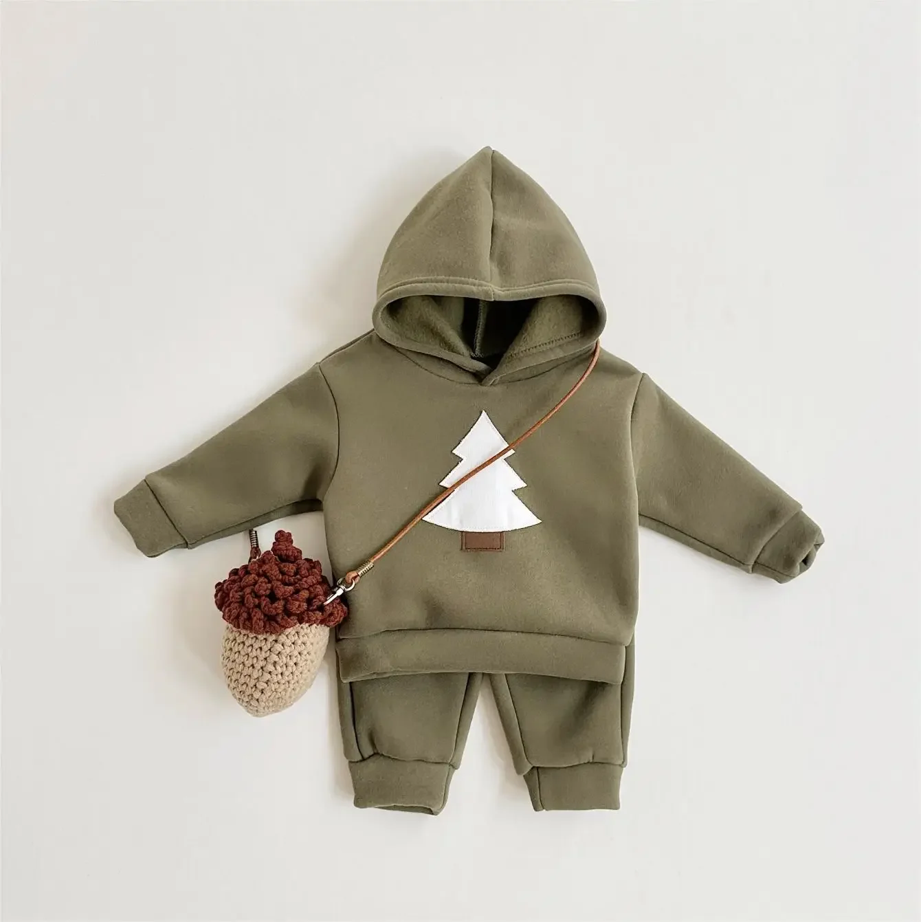 Newborn Clothes New  Boy Girl Baby Long Sleeved + Pants  Cartoon Small Tree Cotton Hooded  Winter Casual Set Warm Thick Style