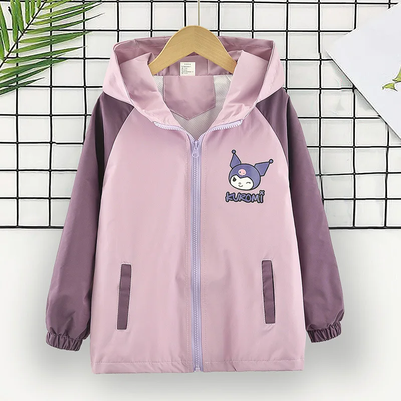 Sanrio Girls Jacket Thin Jacket Autumn and Winter New Clothing Hoody Zipper Windproof Jacket Cartoon Kuromi Clothing Gift