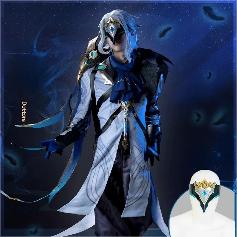 Game Genshin Impact Il Dottore Cosplay Costume Fatui Harbinger The Doctor Blue White Outfit Full Set Halloween Comic Party Role