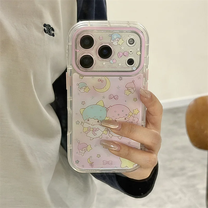 Przezroczyste etui na telefon z nadrukiem Kawaii Little Twin Stars dla iPhone 17 16 15 Pro Max, koreańska moda, urocza kreskówkowa osłonka ochronna, nowość 2026 — zdjęcie produktu 4