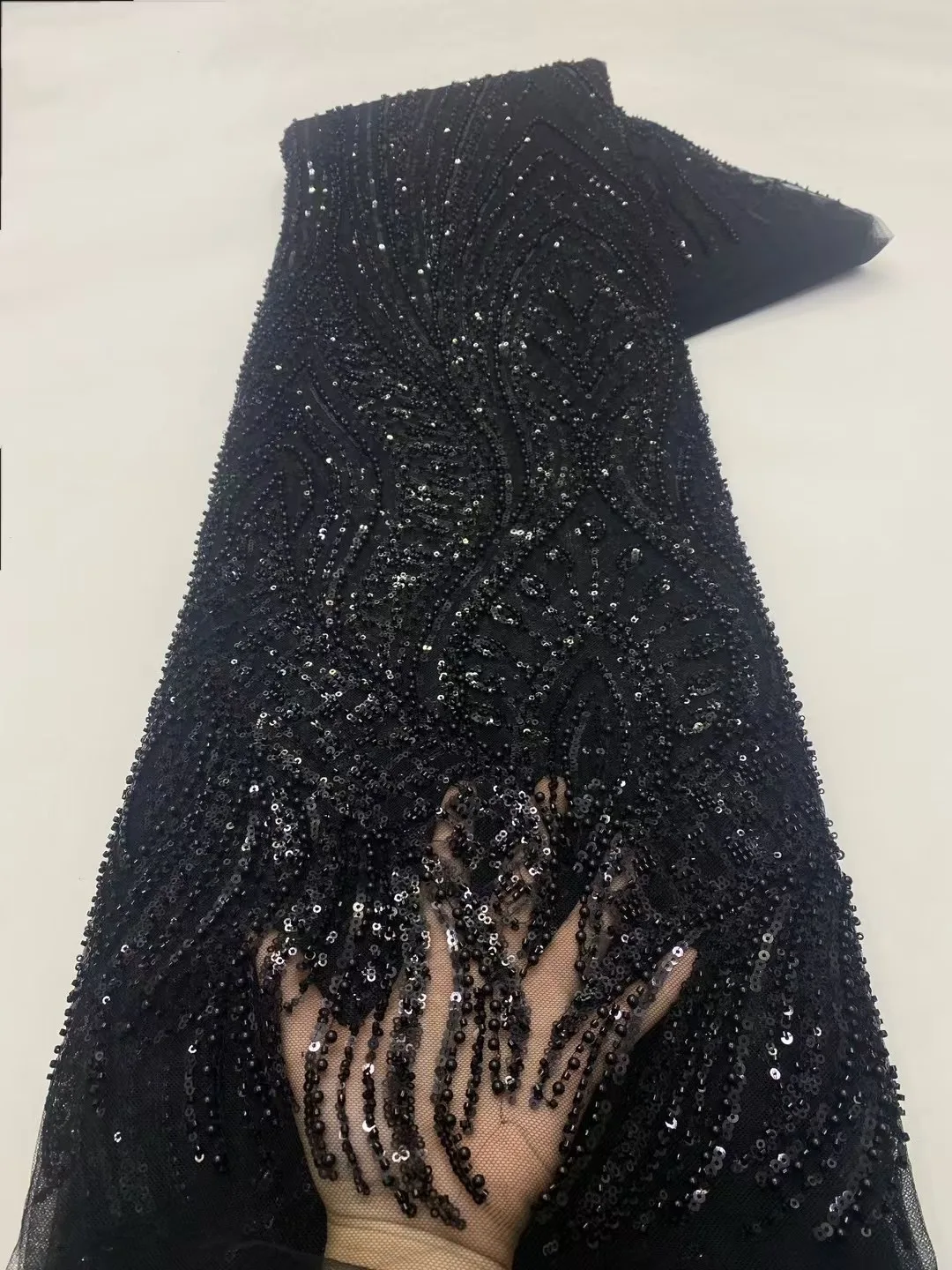 White African Heavy Beaded 2025 High Quality Nigerian Sequins With Pearl Lace French Tulle Lace Fabric For Party Dress Sewing