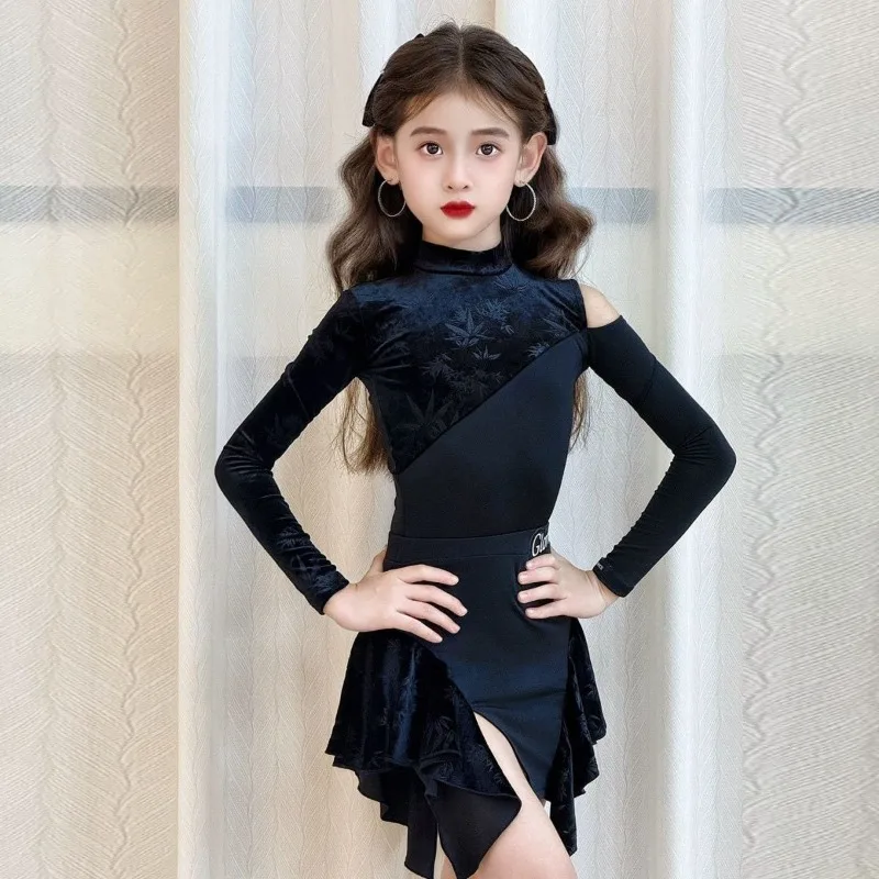 girls-velvet-latin-dance-outfit-set-new-autumn-long-sleeve-children-training-practice-performance-wear-kids-professional-suit