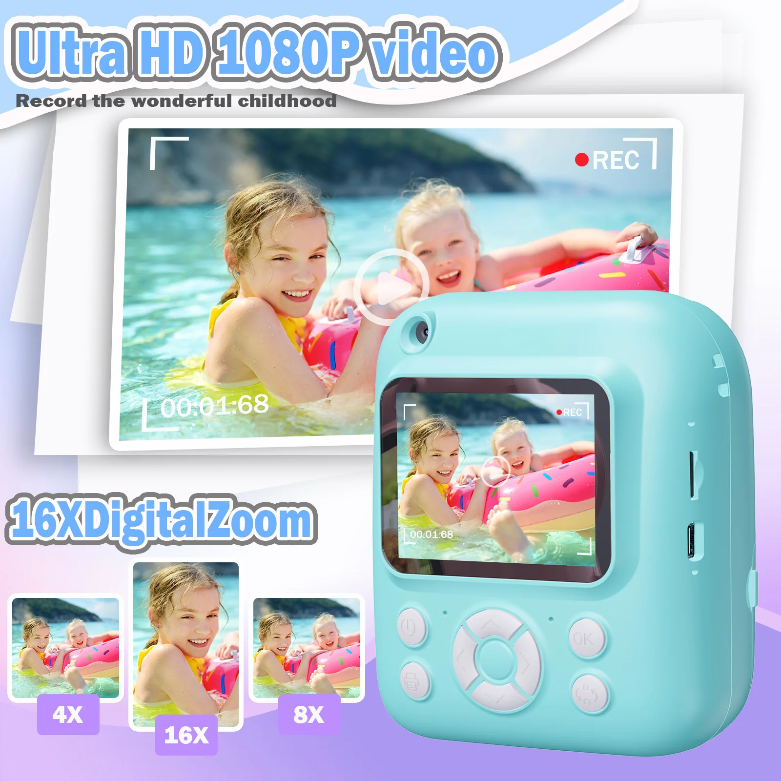 Instant Print Camera Digital Camera With 3 Rolls Print Paper, 1080P HD Ditigal Camera 2.4 Inch Screen, Selfie Video Camera, USB Cable/Color Pen/Bag/ Included, electronics，Small For Boys Girls Teens Students Seniors，Christmas, Halloween, Thanksgiving Gifts view 4