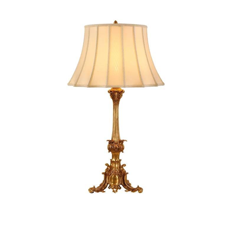 European Gold Luxury Brass Table Lamp For Living Room French Bedroom Bedside Night Light Copper Study Desk Lights