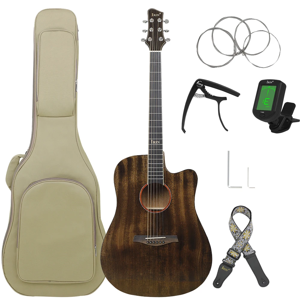 IRIN 40 Inch Acoustic Guitar 6 Strings Spruce Wood Panel Folk Guitarra with Bag Capo Strings Strap Guitar  Parts & Accessories