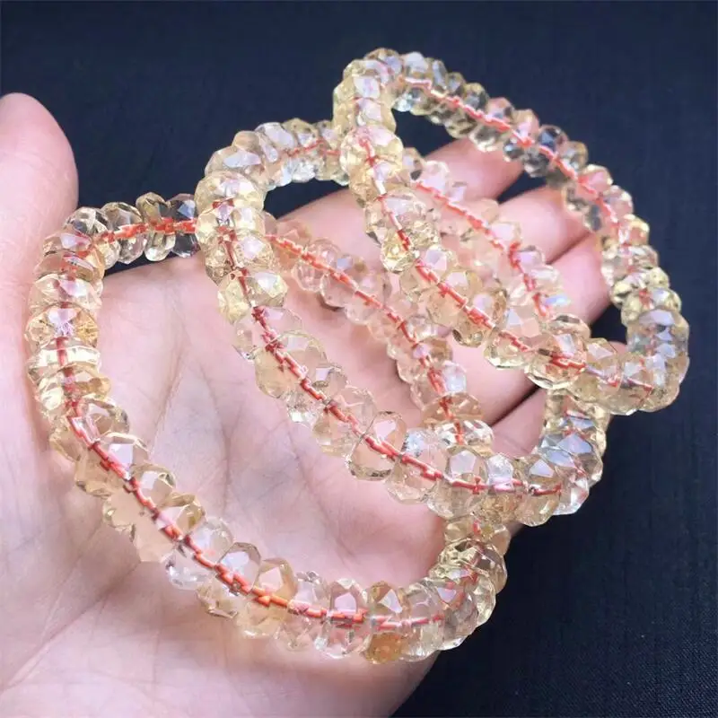 Natural Citrine Faceted Bracelet For Woman Man Fengshui Healing Wealth Beads Crystal Jewelry Gift 1pcs