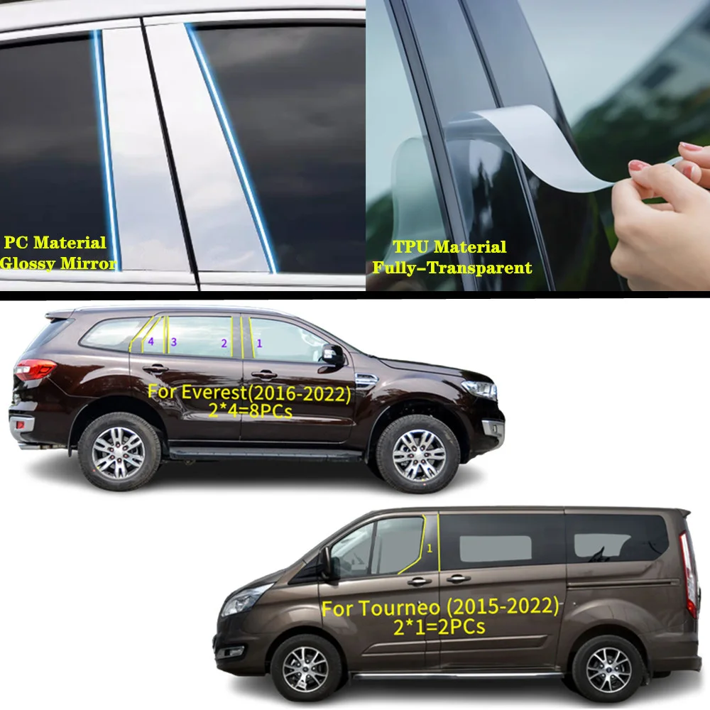 

For Ford Everest Tourneo Custom/Taurus 2015-2022 Car TPU/Glossy Mirror Pillar Post Cover Door Trim Window Molding Sticker Plate