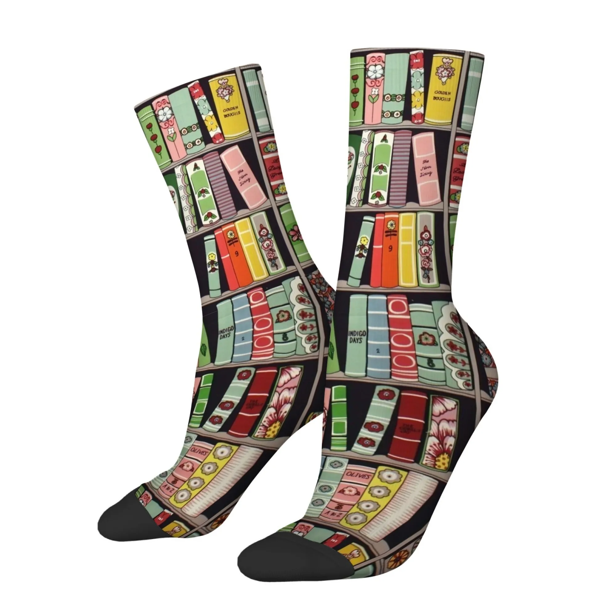 Men's Retro Bookshelf-Print Socks Soft Comfortable and Skin-Friendly Novelty Funny Street-Style and Outdoor Sports Socks