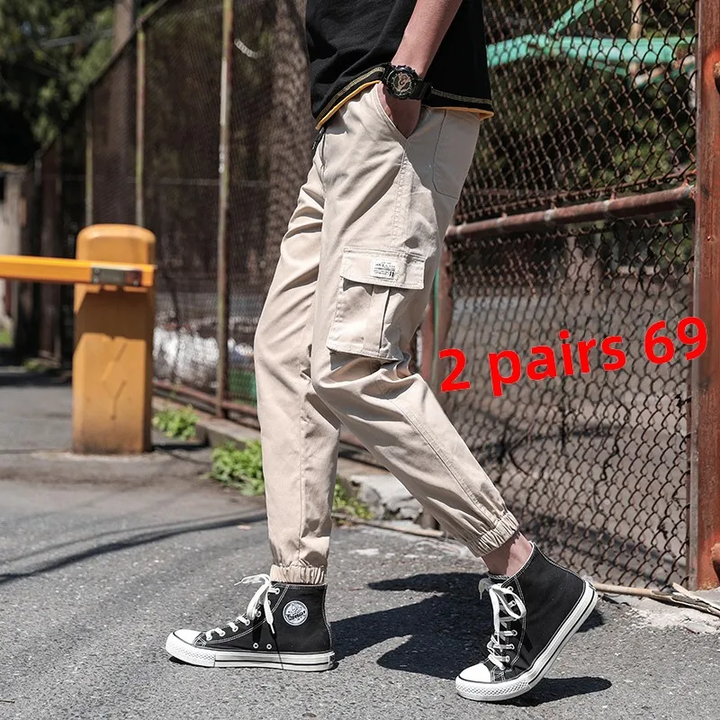 

Summer Men's Faion Workwear Long Pants Thin Nine Points Autumn Casual Loose Fit Sports Sle Trousers Cotton Straight Leg