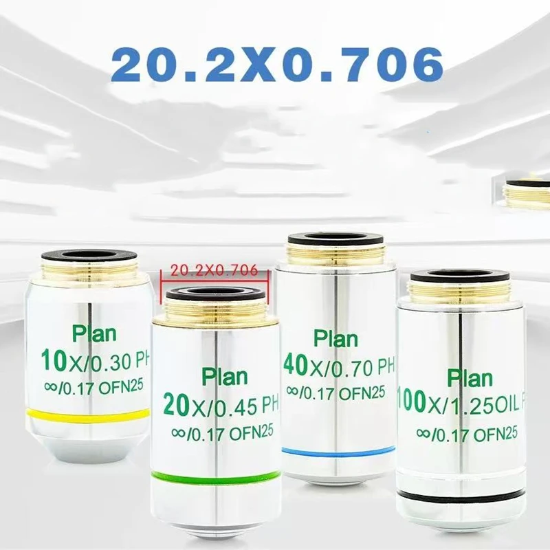 Biological Microscope Objective Semi-Apochromatic Upright Phase Contrast Objective Plan PH10X20X40X100X with Phase Contrast Ring