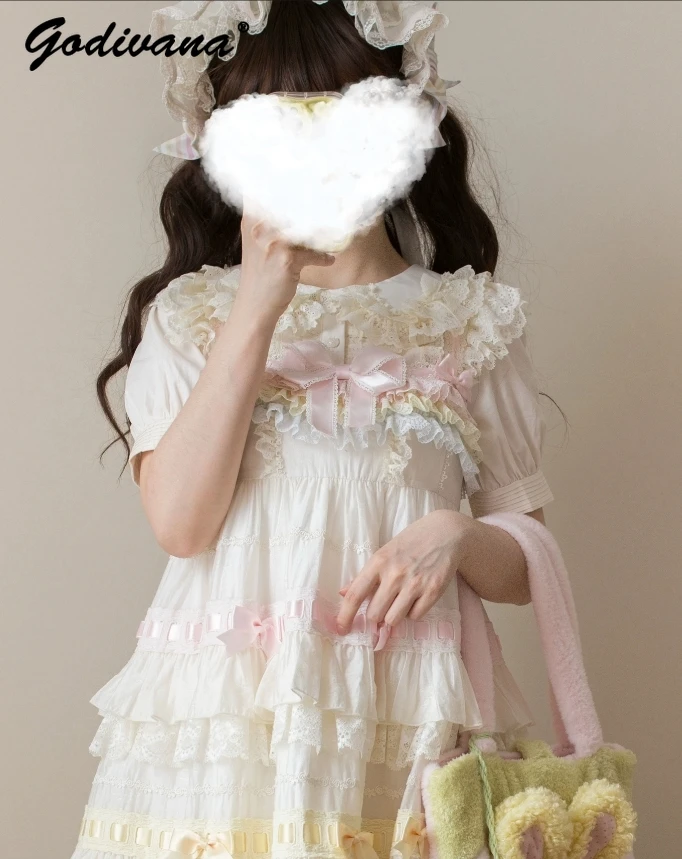 New Spring and Summer Female Girls Solid Color Lolita Shirt Cute Bow Lace Edge Blouse Tops Blusas Mujer Camisa Feminina