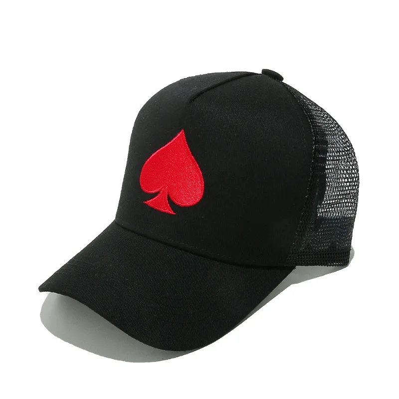 Grenzüberschreitender TEMU-Sonnenschutzhut, personalisierte Hip-Hop-Poker-Baseballkappe mit Pfirsichherz, Netzkappe für Männer und Frauen, verstellbar