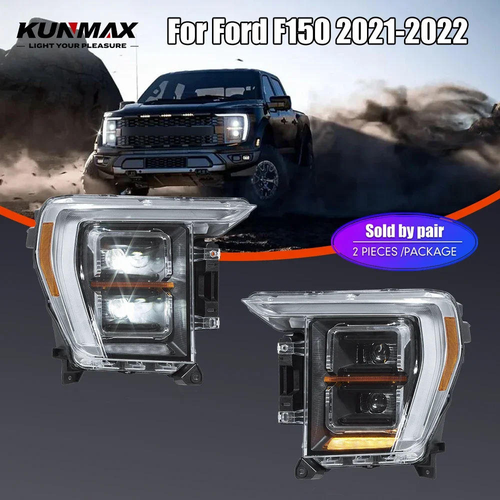 

Пара светодиодных автомобильных фар в сборе для Ford F150 2021-2022, передние фары Plug and Play, DRL, фары с указателем поворота