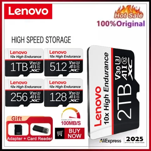 Lenovo 2TB 메모리 카드 V60 A2 4K 마이크로 TF SD 카드 방수 SD 카드 1TB 512GB 256GB 128GB 루프 녹화 대시 캠 메모리 카드