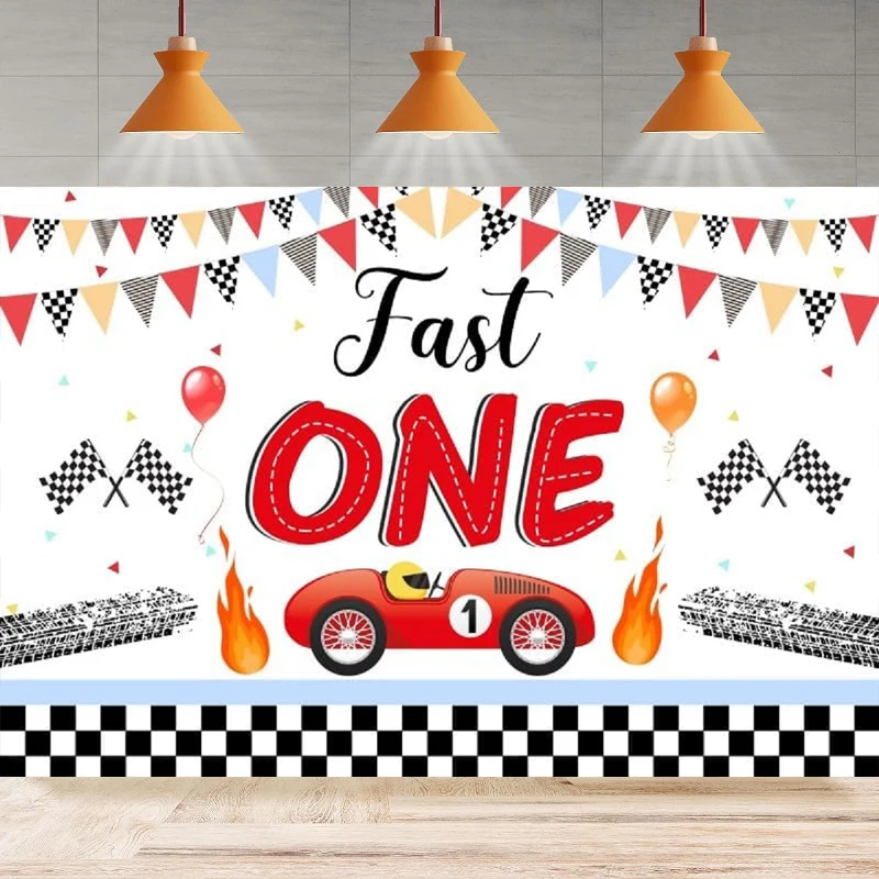 

Fast One Photography Backdrop Racing Car 1st Birthday Background Baby Shower Party Decor Cake Table Banner Photo Studio Booth