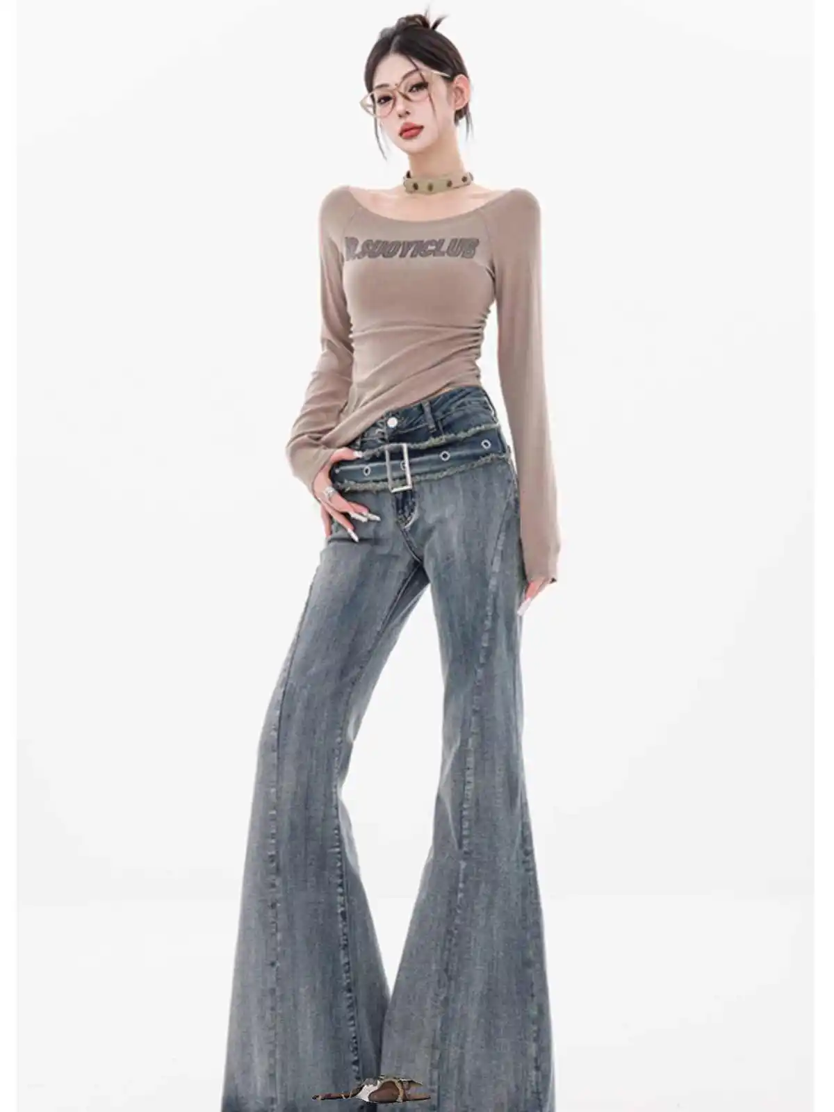 Celana Bell Bottoms Denim gaya Jepang untuk wanita Y2k Streetwear 2000s Flare Jean Grunge Punk Grunge inti Goblin