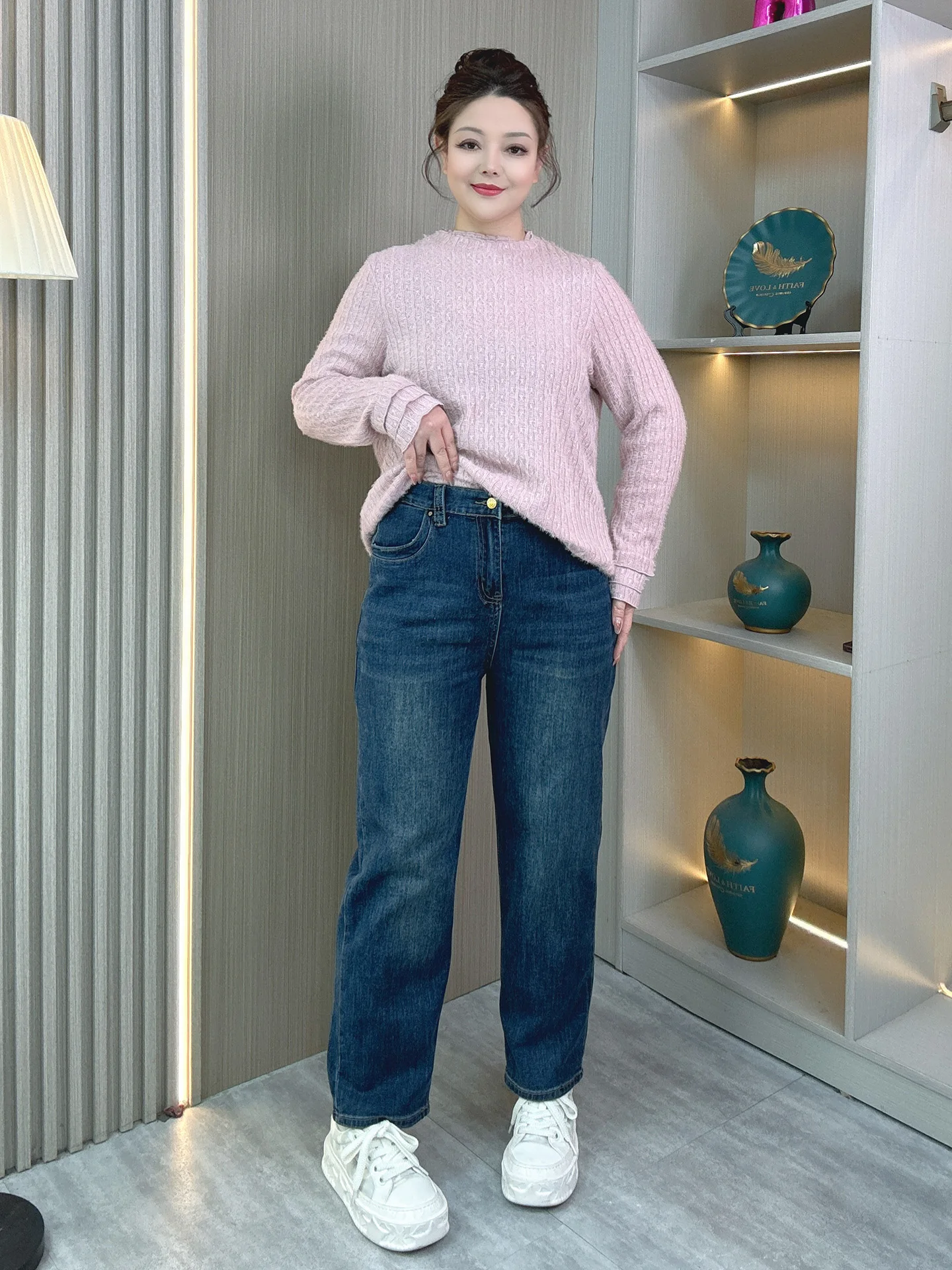 

High Waist Slimming Straight Leg Denim Jeans plus Size Women's Elastic Casual Cotton Polyester Blend Spring Autumn New Arrival