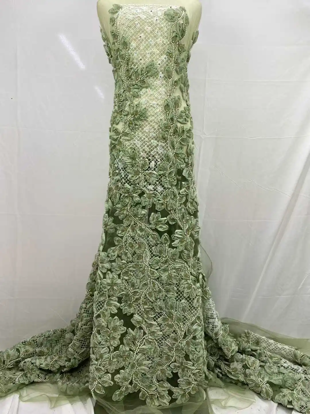 Hoge kwaliteit 2025, Nigeriaanse tule kantstof, kralenborduurwerk, feestjurk, pailletten, Franse Afrikaanse 3D-veer voor naaien