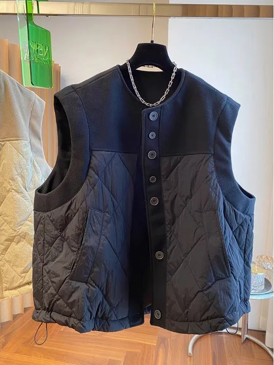 

Loose Women's Casual Quilted Vest Autumn Winter New Design Brand Tailored Wool Blend Fce Lined round Ne Single Button