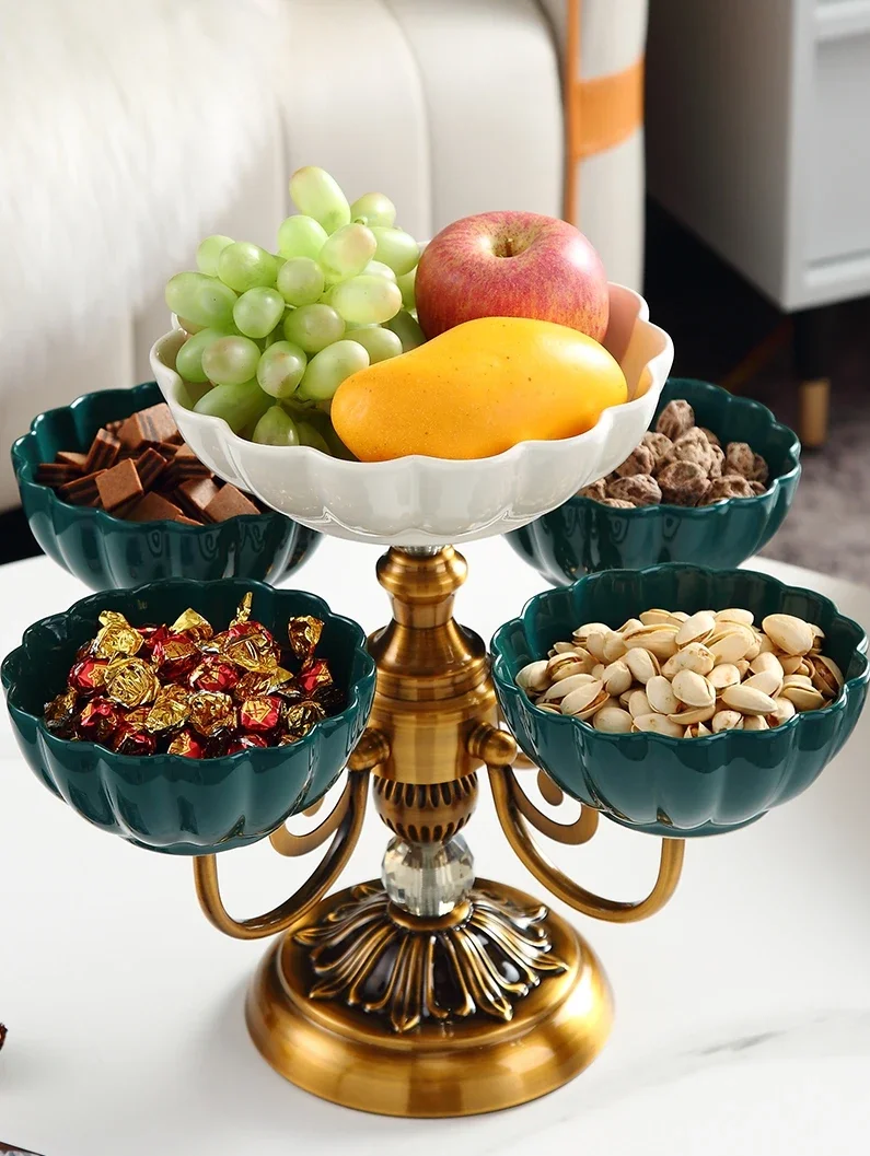 New Chinese style rotating frame dried fruit plate living room home high-end ceramic fruit plate luxury creative New Year candy