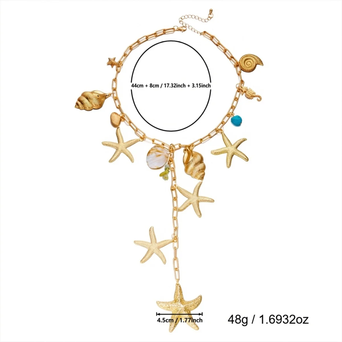 Boho Sommer Strand Metall Seestern Muschel Seepferdchen Anhänger Y-förmige Halskette für Damen und Herren, Seestern Urlaubs-Choker Schmuck – Detail 15