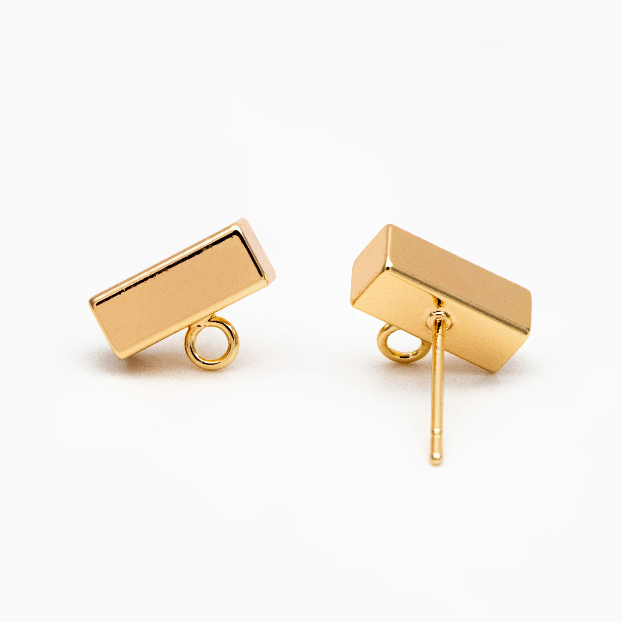 

10pcs Gold Rectangle Bar Earring with Loop, 18K Gold Plated Brass Stud Earrings Findings, Geometric Earring Components (GB-4163)