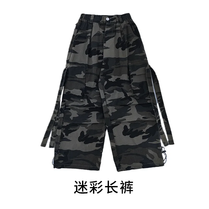 Girls Green Off-Shoulder Hip Hop Crop Top with Street Dance Jeans And Denim Skirts Set Kids' Streetwear Group Dance Clothing