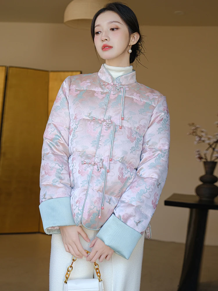 

Новая китайская утепленная белая пуховая куртка с вышивкой Song Jin, женское зимнее пальто Mountain Has Color