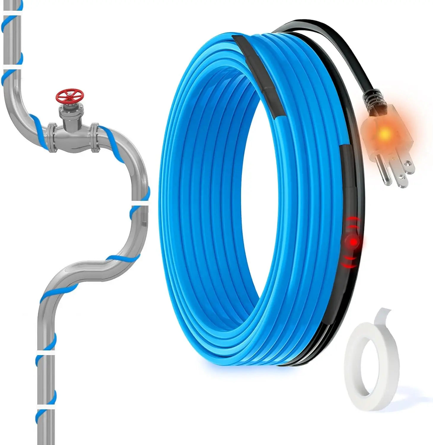 1,8 m Selbstregulierendes Heizkabel zum Frostschutz von Rohren, Energiesparendes Heizband für Wasserleitungen, Funktioniert bis zu -40 Grad ° F