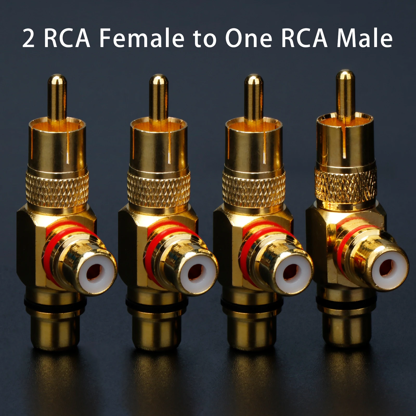 RCA Male To RCA Female Lotus Connector Tee Type 3Way Splitter Gold Plated Copper Brass for AV Audio Video Converter Adapter