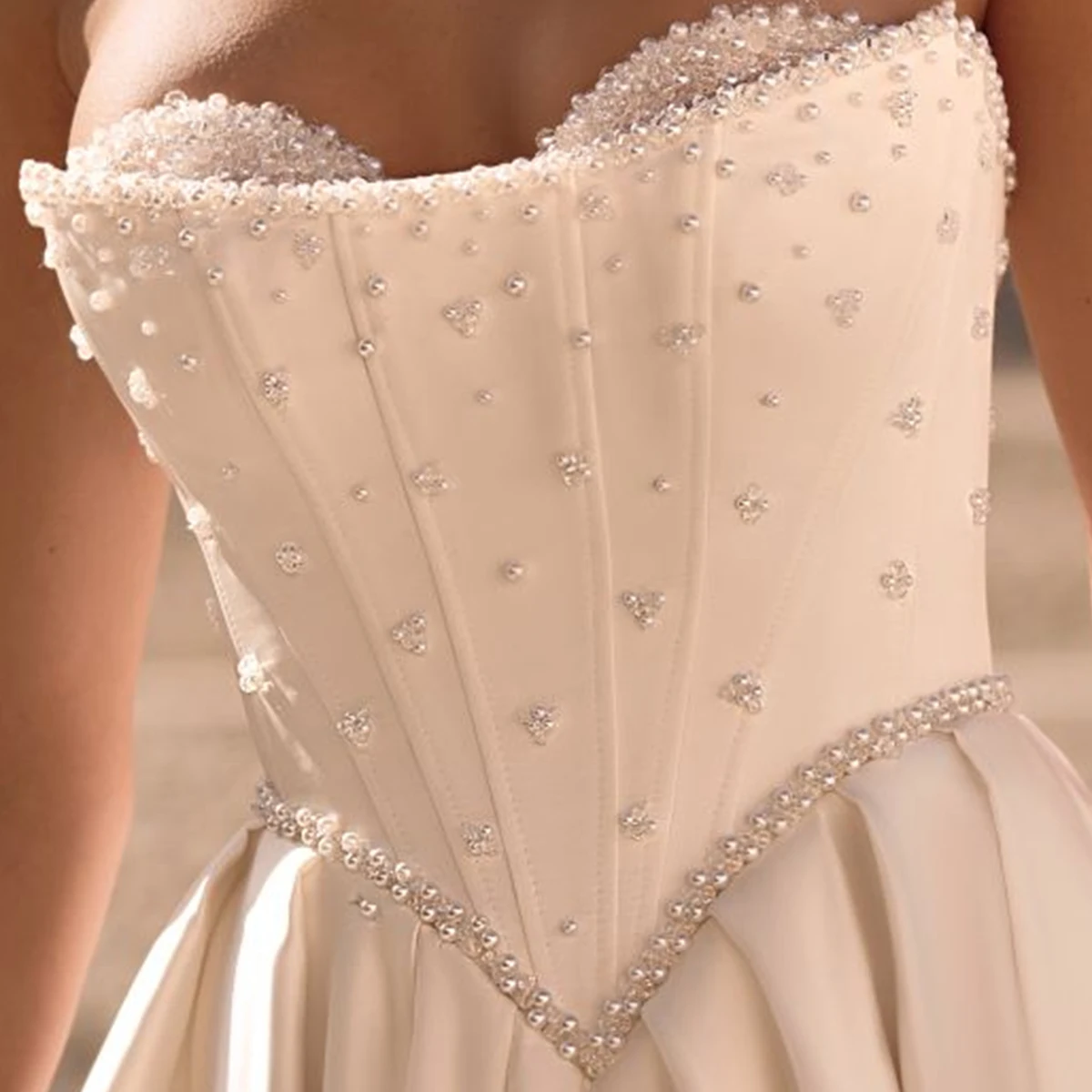 فستان زفاف رومانسي من الساتان واللؤلؤ على شكل قلب للنساء بدون حمالات لحفلات الزفاف الطويلة بدون ظهر #2